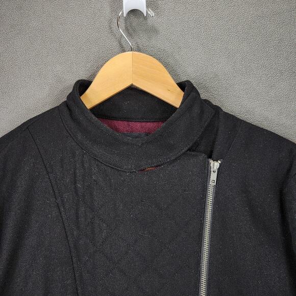 ASOS Quilted Moto Jacket 14 Women Black Bomber Wool Faux Leather Trim Biker READ - Picture 8 of 15